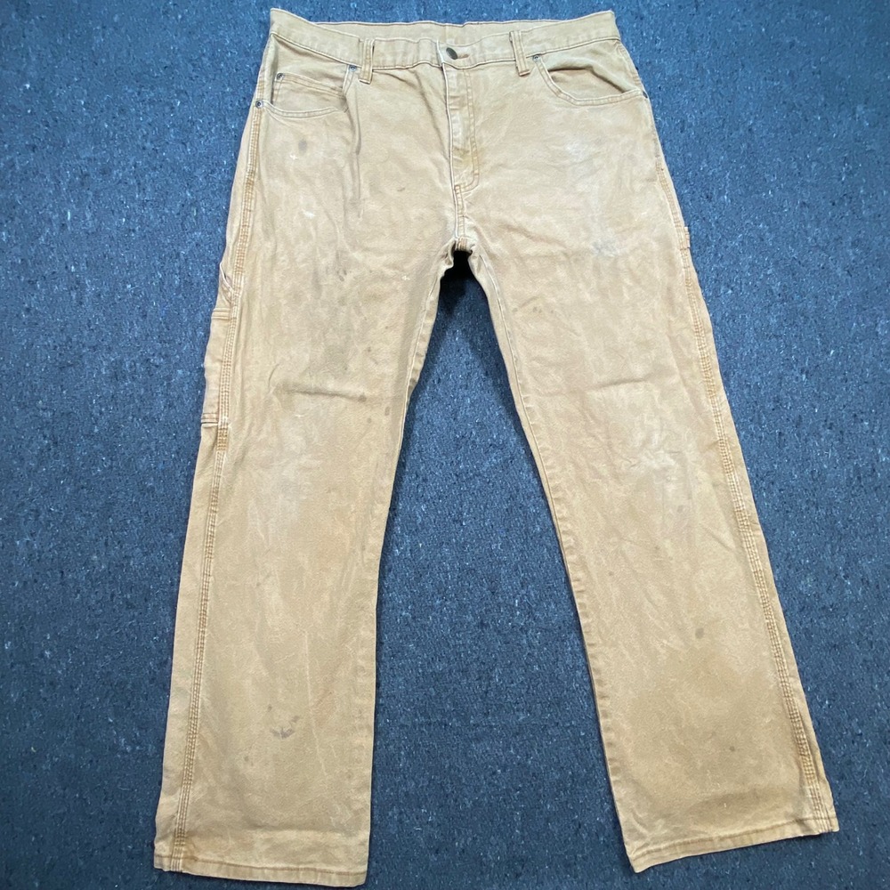 Genuine Dickies Workwear Men 34x30 Tan Distressed Duck Canvas Carpenter Pants